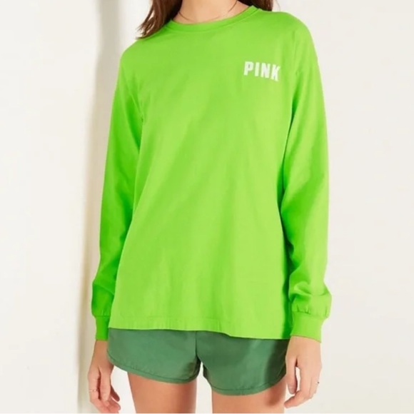 Victoria Secret Pink Long Sleeve Campus Tee- Lime Green - Picture 4 of 4